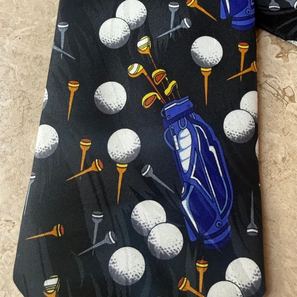 Keith Daniels Golf Necktie Mens OS Black Blue Novelty Print Play Ball Series 1
